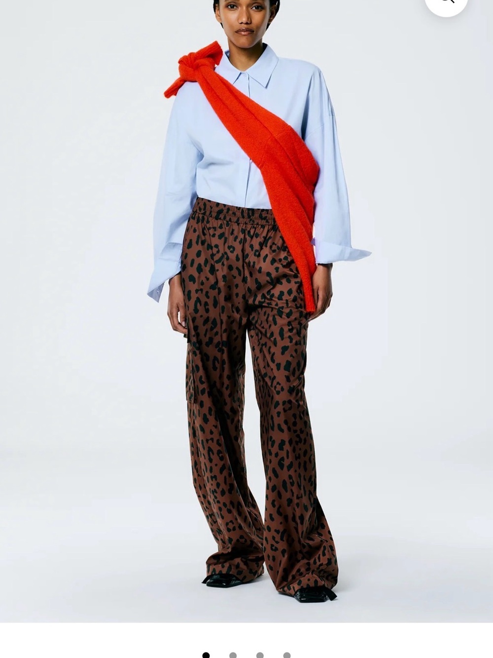 Tibi Recycled Sporty Nylon Cheetah Wide Leg Pull On Pant